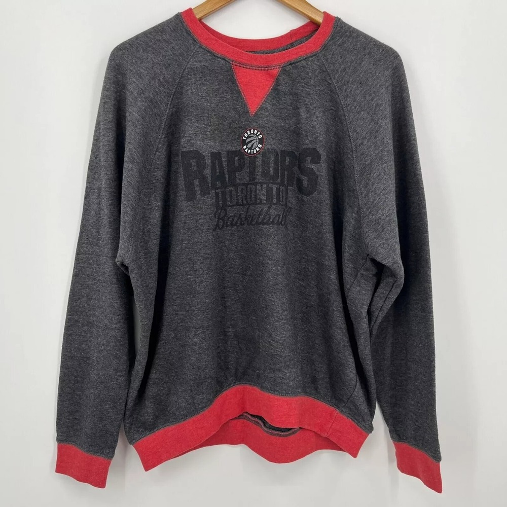NBA Toronto Raptors Mens Raglan Sweatshirt Charcoal Gray Red Size Medium
